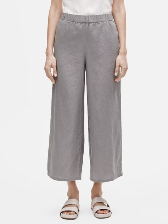 Eileen Fisher Pants - Eileen Fisher Organic Linen Wide Leg Pants Gray Size S Elastic Waist Summer
